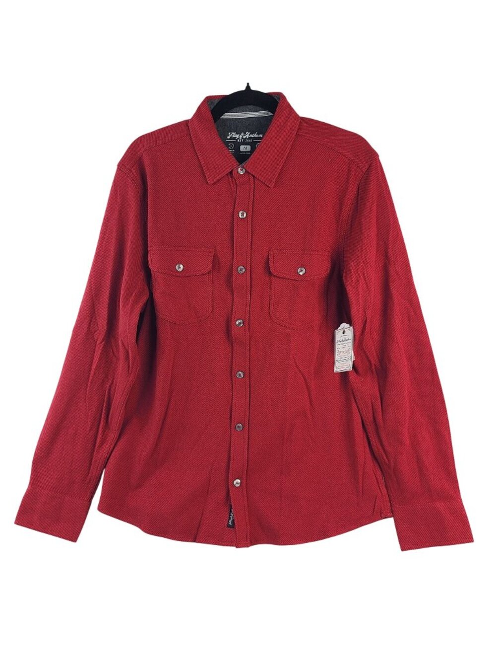NEW Flag & Anthem Men's Red Button-Up Long Sleeve Shirt With Pockets Size M